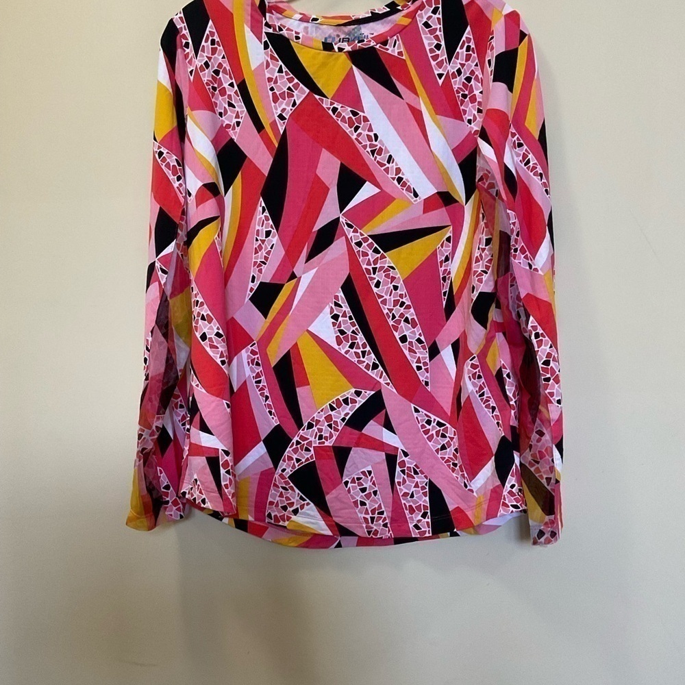 IBKUL  Brianna Multicolor Long Sleeve  UPF 50+ Air Circulation Top Size Large